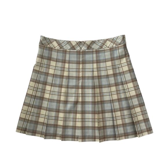 Aritzia Sunday Best Plaid Pleated Mini Skirt - Blue Brown Cream - Size 10 - Picture 2 of 5